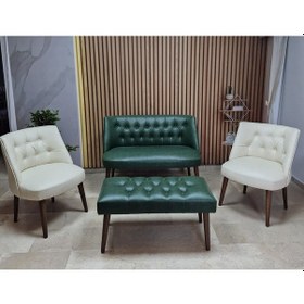 Resim Azra Mobilya Deri Çay Seti Koltuk Takımı+puf Oturma Grubu Cafe Mobilya Ofis-büro Mobilya Balkon Mobilya Yeşil-krem 
