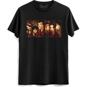 Resim Avatar The Last Airbender Anime Baskılı Siyah Tshirt 