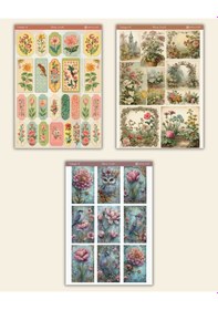 Resim 6 Lı Vintage Çiçek Temalı Sticker Seti 12x17 Cm Bullet Journal, Scrapbook, Ajanda, Planlayıcı İçin Diğer 