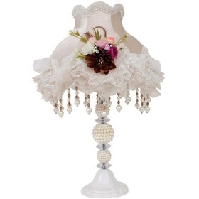 Resim Abajur Klasik Çiçekli Vintage Model Açık Vizon Bej 