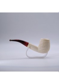 Resim El Oyması Lületaşı Nokta Motifli 9mm Filtreli Pipo, Akrilik Ağızlıklı, Kutulu Hediyelik 16 Cm 