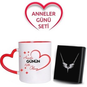 Resim Anneler Gününe Özel Kupa & Mikail Melek Kolye Hediye Seti 