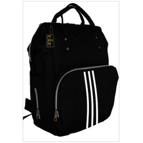 Resim U.S.F Lüx Fonksiyonel Anne Bebek Bakım Sırt Çantası Çizgili Düz Siyah 