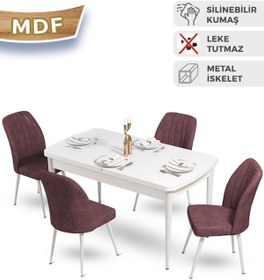 Resim Canisa Mun Serisi, 80x132 Açılabilir Mdf Mutfak Masa Takımı, Beyaz Masa , 4 Gülkurusu Sandalye 