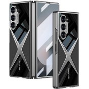 Resim Khayra Galaxy Uyumlu Z Fold 6 Kılıf Ultra İnce Kamera Korumalı Pc + Deri Arka Yüzey X-pro Siyah 