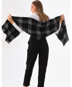 Resim Kadın Yumuşak Dokulu Ekose Atkı Siyah Beyaz Siyah 