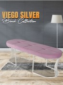 Resim Gazzini furniture Viego Silver Exclusive Bench Lüks Metal Gümüş Ayak, Chester Model Yatak Ucu Pembe Puf 