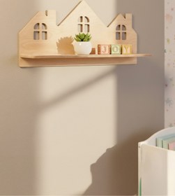 Resim Sodo Home Montessori Ev Şeklinde Yapıştırılabilir Duvar Rafı Bebek Çocuk Odası Doğal Ahşap Iskandinav 50 Cm 