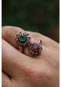 Resim Stoneage Jewellery Bronz Yüzük Çift Çiçek Turkuaz 