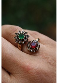 Resim Stoneage Jewellery Bronz Yüzük Çift Çiçek Turkuaz 