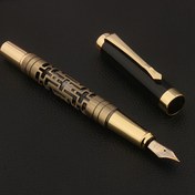 Resim 1 Adet Şık Vintage Bronz Dolma Kalem, Karmaşık Metal Oyma Tasarım, Doldurulabilir İnce Uç, Takılabilir Kapak - Ofis & Çalışma Kullanımı İçin İdeal, Mükemmel Yazı Hediyesi, Sevimli Kalemler 