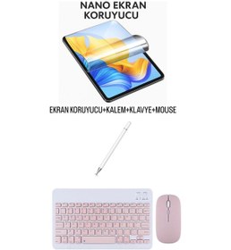 Resim Apple Uyumlu iPad Pro 11 2024 Ekran Koruyucu Klavye Mouse Set Pembe 