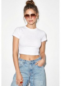Resim Shade Kadın Kısa Kollu Bisiklet Yaka Crop T-shirt 60286904 - Beyaz 