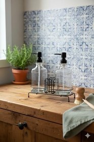 Resim Metal Standlı Ikili Cam Sabunluk Seti - 500 ml Sıvı Sabunluk Ve Süngerlik (Siyah) 