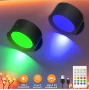 Resim Trendooze 2 Adet Gaojunshop01 Led Duvar Lambası Uzaktan Dokunmatik Kumanda 12 Renk 360 Derece Döner Usb Şarj Renkli Işık 