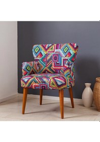 Resim Roma Modern Tekli Koltuk Berjer - Dijital Baskılı Kumaş - Ahşap Ayak - Renkli Çizgili Renkliçizgili 
