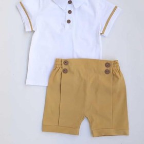 Resim Erkek Bebek Sarı Keten Denizci Gömlek Şort Takım-Sarı 