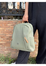 Resim Just Polo Kadın Yeşil Camel 9 Gözlü Büyük Boy Sırt Çantası Yeşil Camel 