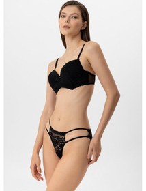 Resim Pierre Cardin Lingerie Kadın Milan Push Up Dantelli Sütyen Tanga Takım Siyah 