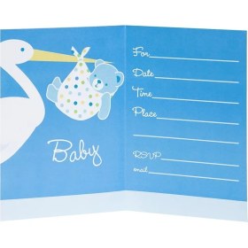 Resim Boy Stork Temalı Mavi Renk Shower Davetiye 8 Adet 