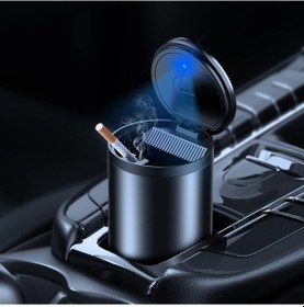 Resim Coofbe Premium Car Ashtray Led Işıklı Alüminyum Taşınabilir Kapaklı Araba Küllük Kül Tablası Kokusuz 