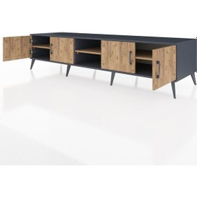 Resim Kronos Tv Ünitesi 3 Raflı 4 Kapaklı 220x59x51 Antrasit-çam Atlas Çam/atlas Çam - Antrasıt 