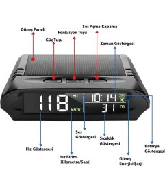 Resim Fortico Araç Güneş Enerjili Hız Ölçer S98 Hud Ekranı Evrensel Gps Hız Göstergesi 