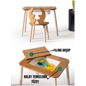 Resim Montessori Deer Sandalye Ve Hazneli Aktivite Masası Ahşap 