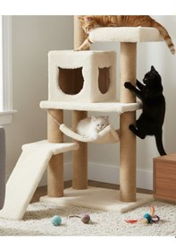 Resim Reyo Pet S-9 Kedi Tırmalama Kulesi Platformlu 124 Cm Beyaz 