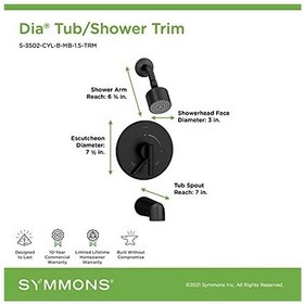 Resim S-3502-cyl-b-mb-1.5-trm Dia Tek Kulplu 1-sprey Küvet Ve Duş Bataryası Pirinç Rozetli Mat Siyah - 1,5 Gpm Valf Dahil Değildir Açık Mavi 