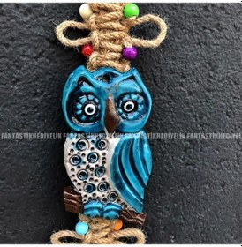 Resim Baykuş Seramik Nazar Boncuk Bahçe Balkon Kapı Duvar Süs Sarkaç 