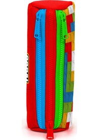 Resim Coral High Kids Renkli Blok Desenli Üç Bölmeli Kalem Çantası 22091 Kırmızı 