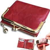 Resim Kadın Küçük Debriyaj Çanta Cüzdan, Vintage Minimalist Cüzdan Öpücük Kilidi Cebi ile, Suni Deri Cüzdan 