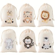 Resim 6 adet Orman Safari Hayvan Çekme Çantası - Pamuk, Canlı Vahşi Bir Orman Tasarımları Gençler Duşları ve Doğum Günü Partileri için, Misafirler, Gençler Duş Dekoru için Mükemmel, Canlı Hayvan Baskısı, Renkli Tutacaklar, Orman Temalı Dekorasyonlar, Noel, Cadılar Bayramı 