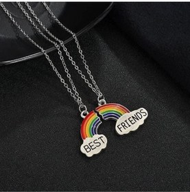 Resim İYİ MODA 2 Adet Gökkuşağı Best Friends Kolye Bff Ikili Arkadaşlık Kolyesi 