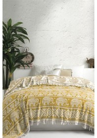 Resim Jakarlı Çift Kişilik Pamuk Pike - Fil - Hardal 