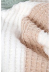 Resim Aksu Ponpon Pamuklu Çift Kişilik Battaniye - Bej 