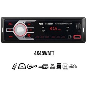 Resim Mega Oto Teyp 4X45W Bt/Aux/Usb/Sd/Uk/Fm Şarjlı Usb Mega Mg-505Bt 