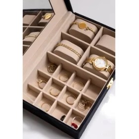 Resim Aynalı Siyah Kadife Organizatör, Takı Kutusu 