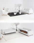 Resim Velura Home & Living Nola Koltuk Takımı 3+3+1+1 & Bazalı Yataklı Koltuk & Kanepe - Keten 