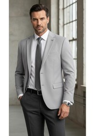 Resim Plus Scorpion Slim Fit Pike Dokuma Erkek Blazer Ceket Modern Şık Günlük Kombin Gri 