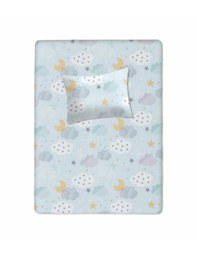 Resim 100 Pamuklu Bebek Lastikli Çarşaf 60x120+20 Bebek Yastık Kılıfı 35x45 Su Yeşili 