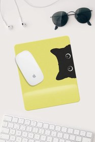 Resim HobiShop Jel Dolgulu Pvc Yüzey Sarı Kedi Çizimli Bilek Destekli Dikdörtgen Mouse Pad Mouse Altlığı. 