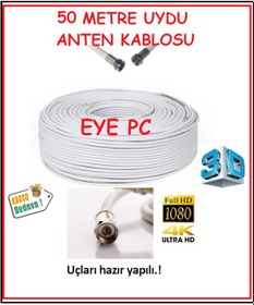 Resim 50 Metre Hazır Uçlu Rg6 Çanak Montaj Kablosu 4K 3D Full Hd Sd 