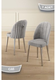 Resim Canisa Mara Serisi 1 Adet Gri Mutfak Sandalyesi Krom Kaplama Metal Ayak 1. Sınıf Babyface Kumaş Sandalye Gri Ayaklar Krom 