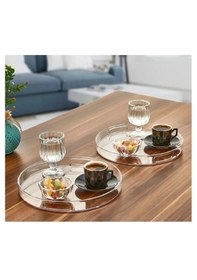 Resim Yuvarlak Dekoratif Sunumluk Pleksi Tepsi, Şeffaf Ikramlık, Servis Düzenleyici Organizer Tepsi, 2 Adet, Çap 27 Cm 