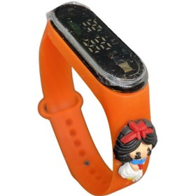 Resim Turuncu Renk Prenses Tema Çocuk Saati Dokunmatik Tuş Silikon Kordon Dijital Ekran Eğlenceli Tasarım Siyah 