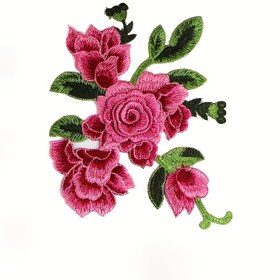 Resim 1 adet Canlı Kırmızı Çiçekler 3D Nakışlı Kumaş Yama, Suyla Çözünebilir Tasarım, Giysiler, Çantalar ve Ayakkabılar için İdeal Dekorasyon - Detaylı Yaprak Detayları ile Dikişli Aplikasyon 