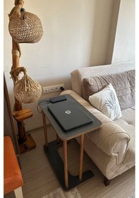 Resim Ahşap Ayaklı Ahşap Tabla C-sehpa Zigon Yan Koltuk Laptop Servis Sehpası Zigon Antrasit Gri 35x60 Antrasit 