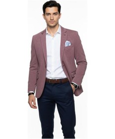 Resim Plus Scorpion Erkek Pamuklu Penye Likralı Tek Düğmeli Çift Yırtmaçlı Blazer Ceket Bordo 